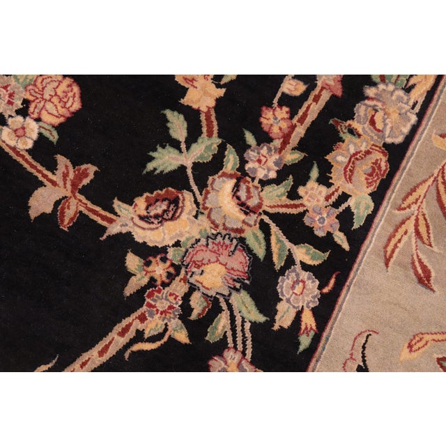 Shabby Chic Art Nouveau 1990's Floral Pak-Persian Black/Taupe Wool Rug - 6'0'' X 9'0'' For Sale - Image 3 of 9