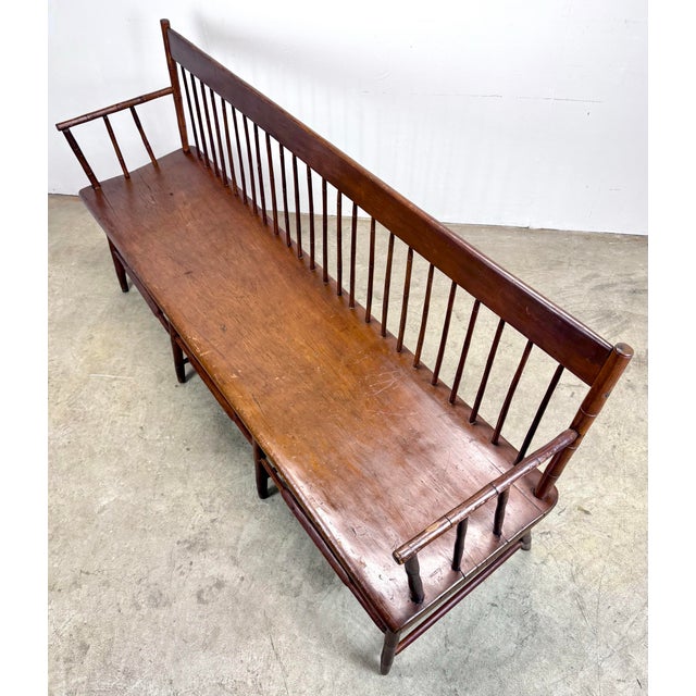 19th Century American Windsor Faux Bamboo Spindled 8-Leg Settee / Bench For Sale - Image 9 of 12