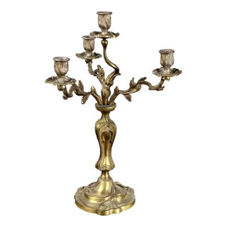 Vintage Brass Louis XV Style Four Light Candelabra For Sale