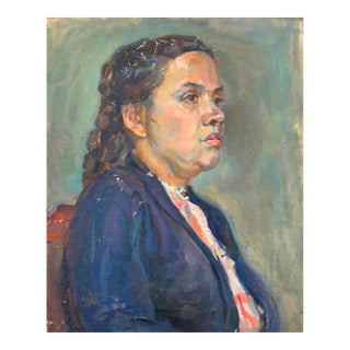 Vintage Ukrainian Portrait Oil Painting, Socialist Realism Art, 1960s 43-35 For Sale