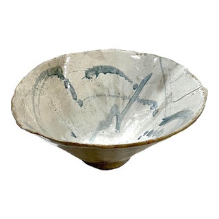 Monumental Brutalist Slab Studio Pottery Bowl With Abstract Decoration For Sale