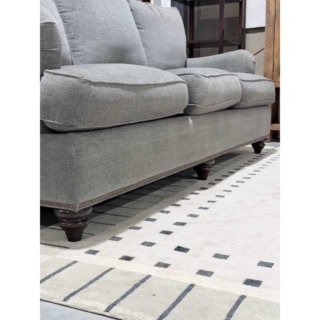 Gray Late 20th Century Bassett Grey Linen Nailhead Trim Sofa For Sale - Image 8 of 12