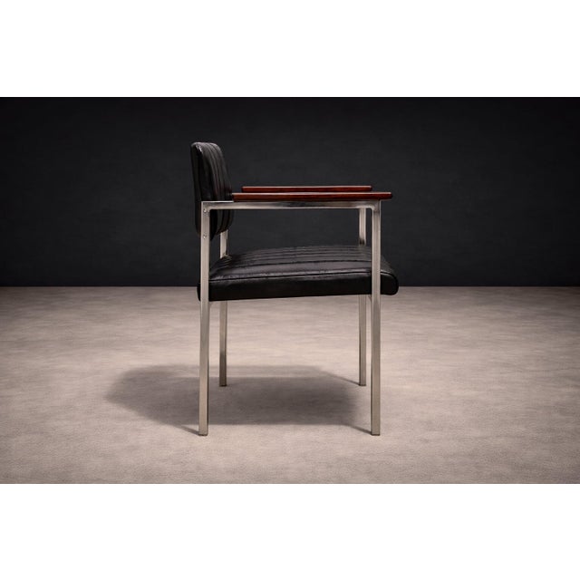 Black Armchair in Steel, Leather & Rosewood Unknown, 1960s For Sale - Image 8 of 11