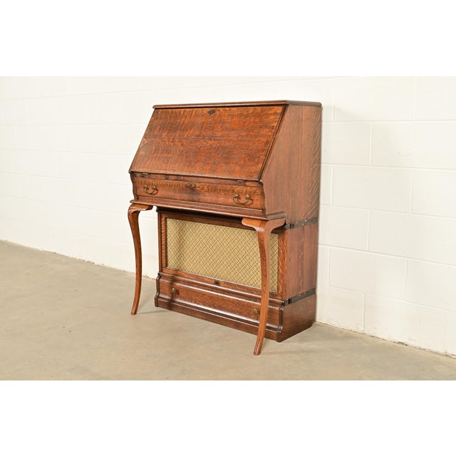 Globe Wernicke Antique Mission Oak Arts & Crafts Slant Front Secretary Desk With Barrister Bookcase, Circa 1910 For Sale - Image 16 of 16