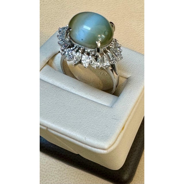 11.6 Ct Chrysoberyl Cats Eye Unisex Ring With Marquise Diamond Set in platinum For Sale - Image 9 of 18