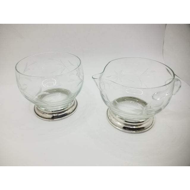 Traditional 1950s Sterling Footed Etched Glass Cream & Sugar - 2 Pieces For Sale - Image 3 of 3
