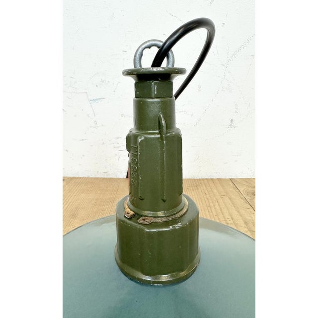 Industrial Enameled Military Pendant Lamp with Cast Aluminium Top, 1960s For Sale - Image 11 of 16