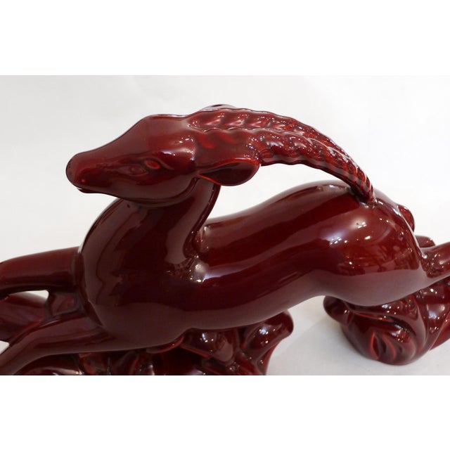 Large Art Deco Sculpture of a Leaping Gazelle in Earthenware with Red Glaze, 1930s-1940s For Sale - Image 9 of 14