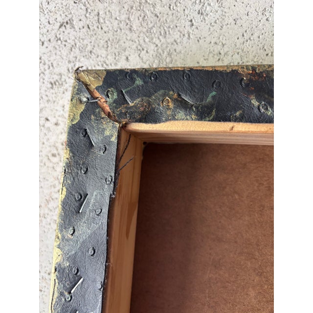 Vintage Signed Brutalist Abstract Oil Painting on Faux Ostrich Canvas, 1970s For Sale - Image 9 of 10