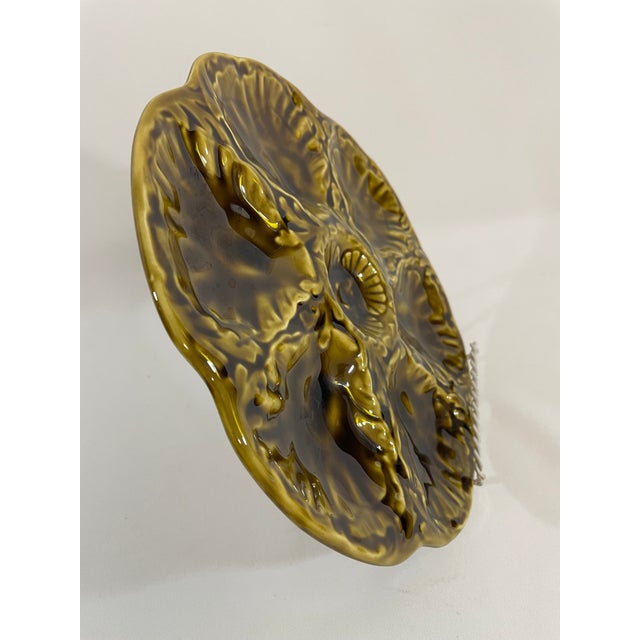 1950s French Gien Majolica Olive Green Oyster Plate For Sale - Image 10 of 15
