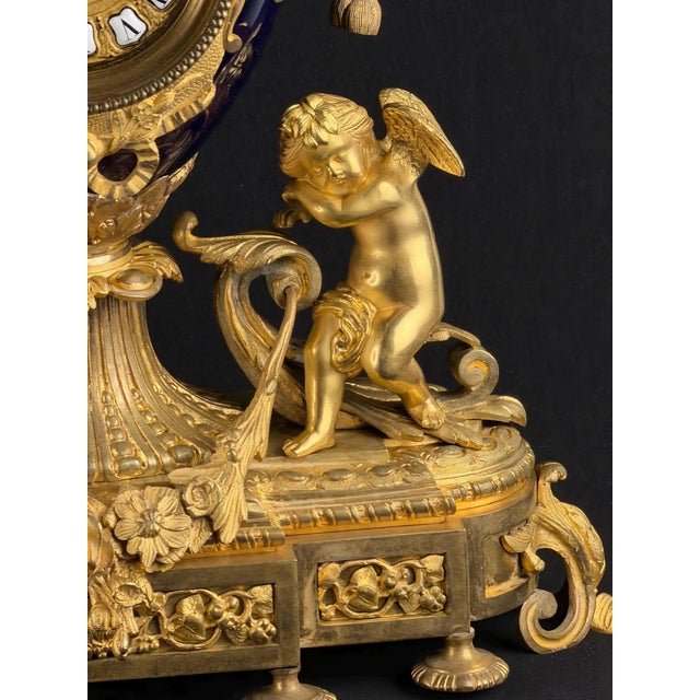 Antique Napoleon III Mantel Clock in Bleu De Sèvres Porcelain and Chased Ormolu, 1865 For Sale - Image 10 of 17