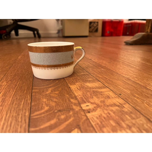 French 2000s Philippe Deshoulieres Limoges Porcelain Flat Coffee Cup Samarande Light Blue/Gray For Sale - Image 3 of 6