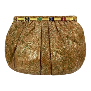 Vintage Judith Leiber Natural Tan and Brown Snakeskin Clutch