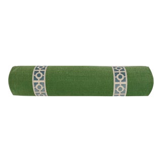 Solid Green With Blue Velvet Tape Bolster For Sale