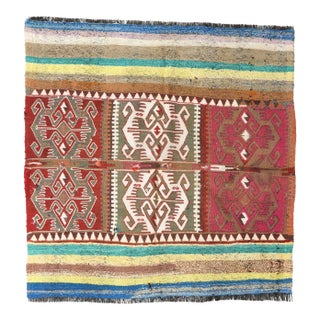 Decorative Vintage Turkish Kilim Rug - 4`3″ X 4`4″ For Sale