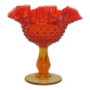 Fenton Amberina Hobnail Style Ruffled Pedestal Compote Candy Dish 4563b