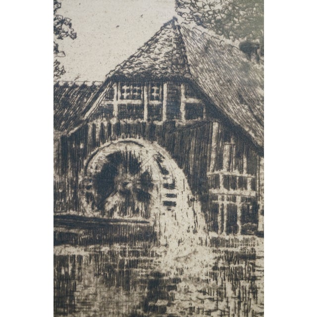 Antique Emy Rogge Signed German Water Mill Landscape Etching 12" For Sale - Image 9 of 10