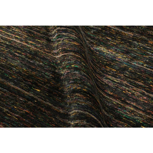 Textile Rug & Kilim’s Oversized Textural Rug in Black With Bold Polychromatic Striae For Sale - Image 7 of 8