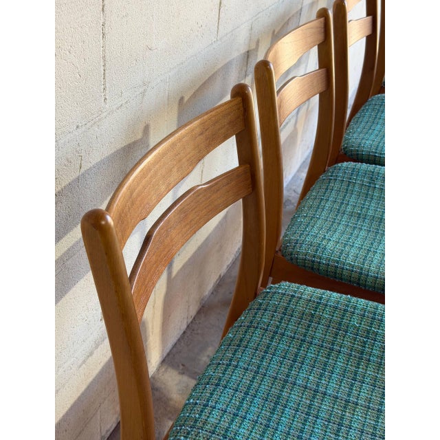 Teak Dining Chairs Set of 4 With Blue Upholstery Danish Mid-Century Modern 1960s For Sale - Image 4 of 11