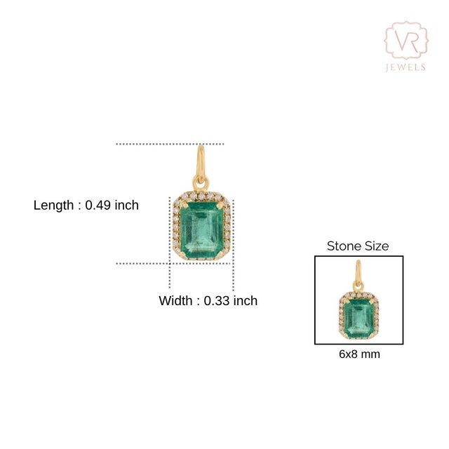 Art Deco Charm 1.55ct Emerald Diamond Halo Pendant in 14k Yellow Gold For Sale - Image 11 of 14