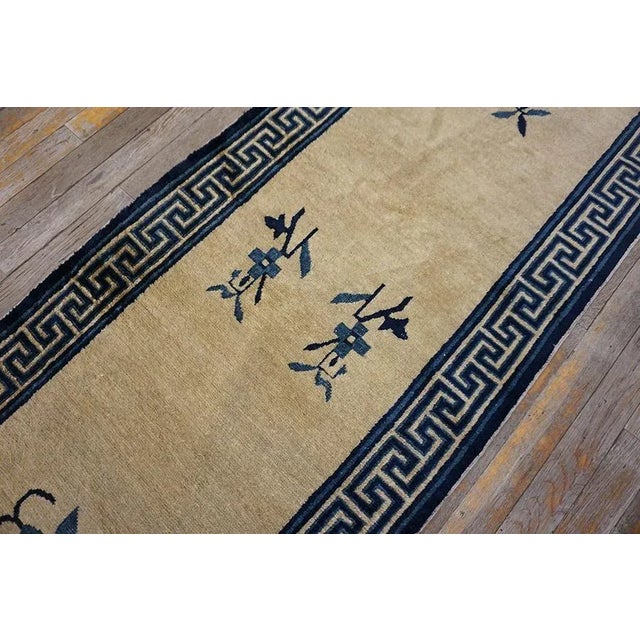 1900s Beige Medallion Floral Antique Chinese Peking Rug 2' 3''x 13' 6 Knotted Wool Carpet For Sale - Image 9 of 12