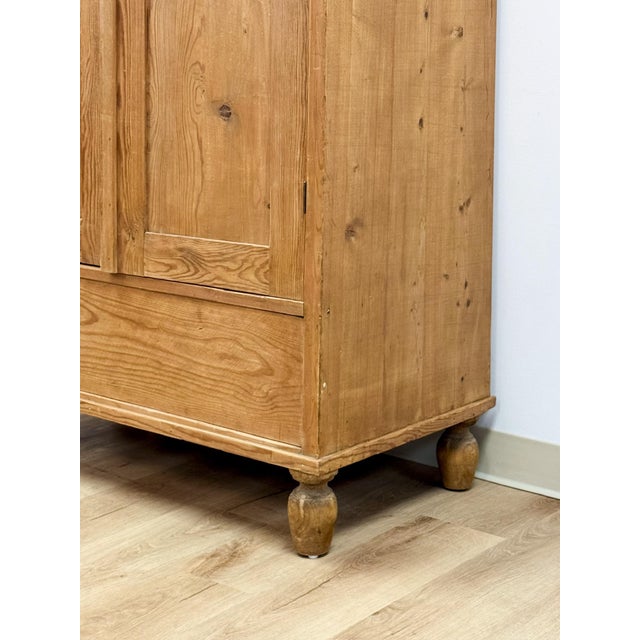 Antique European Pine Wardrobe Two Door Armoire Turned Feet, Natural Wood For Sale - Image 10 of 17