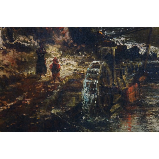 Antique 19th C. Barbizon Dutch School Oil Painting Windmill Moonlight Landscape For Sale - Image 9 of 12