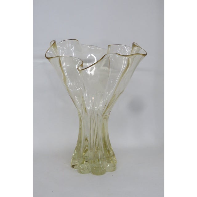 Mid Century Modern Organic Yellow Art Glass Ruffled Rim Handkerchief Vase 4768b For Sale - Image 14 of 15
