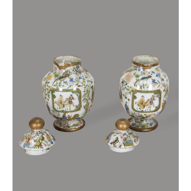 Glass Antique English Decalcomania Vases, 1840, Set of 2 For Sale - Image 7 of 16