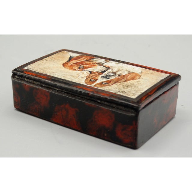 Black Antique French Papier Mache Box With Hound Dogs For Sale - Image 8 of 8