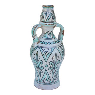 Early 20th Century Handmade Turquoise-Patterned Andalusian Ceramic Art Vase For Sale