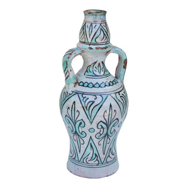 Early 20th Century Handmade Turquoise-Patterned Andalusian Ceramic Art Vase For Sale