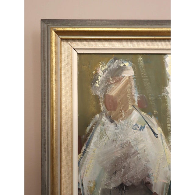1961 Mid-Century Modern 'The Window Seat' Vintage Original Swedish Expressive Figurative Portrait Oil Painting, Framed For Sale - Image 6 of 12
