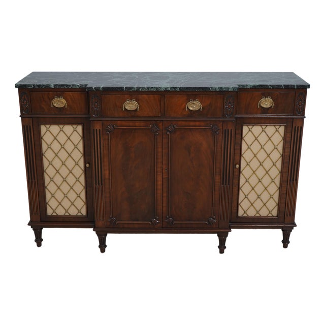 Vintage Cabinet Made Regency Marble Top Credenza For Sale