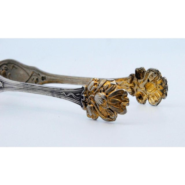 Metal Silver Sugar Tongs in Claw Shape with Embossed Floral Motifs For Sale - Image 7 of 10
