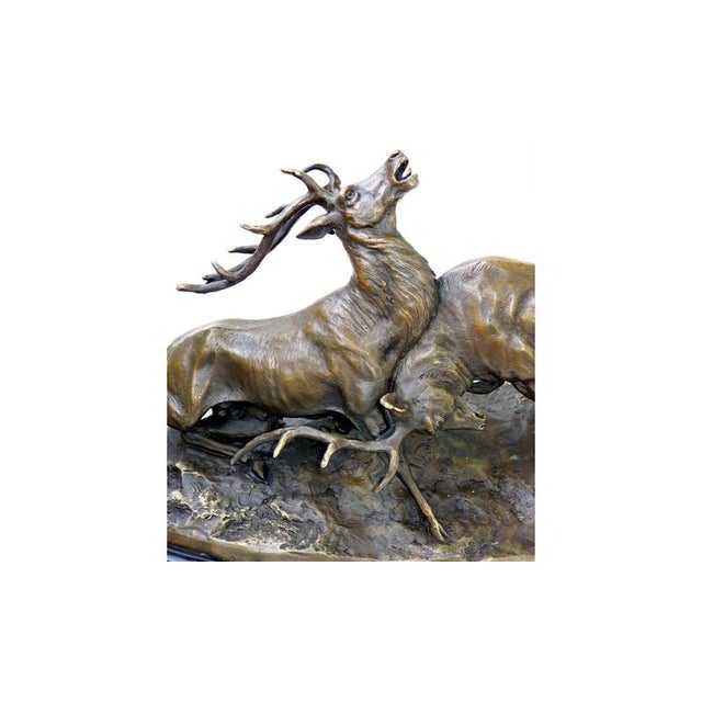 20th Century Bronze Fighting Stags Sculpture on Marble Base For Sale - Image 5 of 7