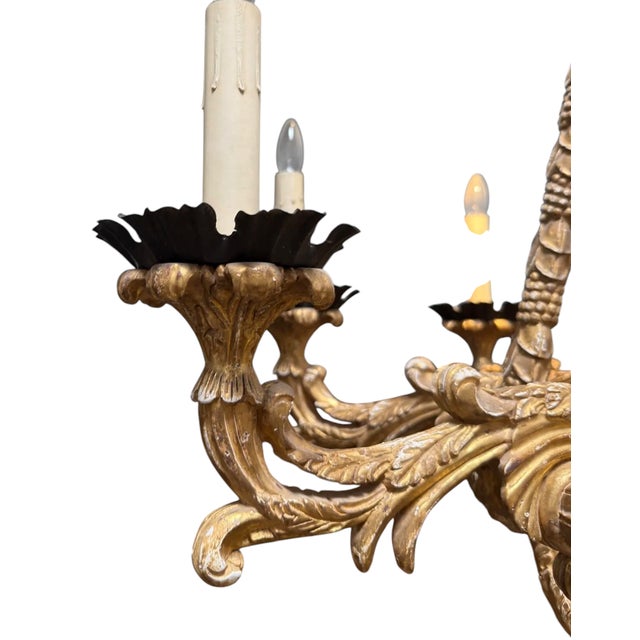 Italian Paul Ferrante 18c Style Medici Italian Giltwood Chandelier For Sale - Image 3 of 6