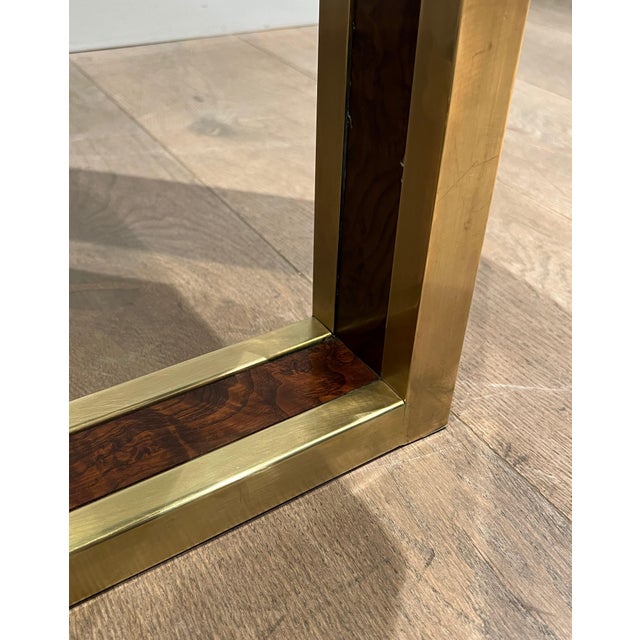 Octagonal walnut and brass coffee table. French work. Circa 1970 For Sale - Image 11 of 12