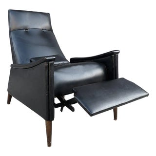 Mel Smilow Mid-Century Modern Black Reclining Lounge Chair With Pull-Out Footrest , Circa 1950s For Sale
