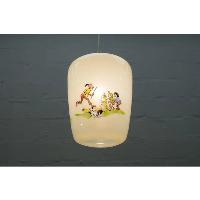 1950s Glass Lamp with Handpainted Max & Moritz Motif, 1950s For Sale - Image 5 of 10