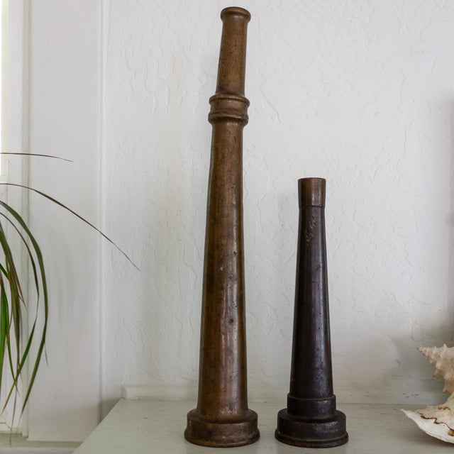 Set of Large Antique Brass Fireman Fire Hose Nozzle Candle Holders For Sale - Image 16 of 16