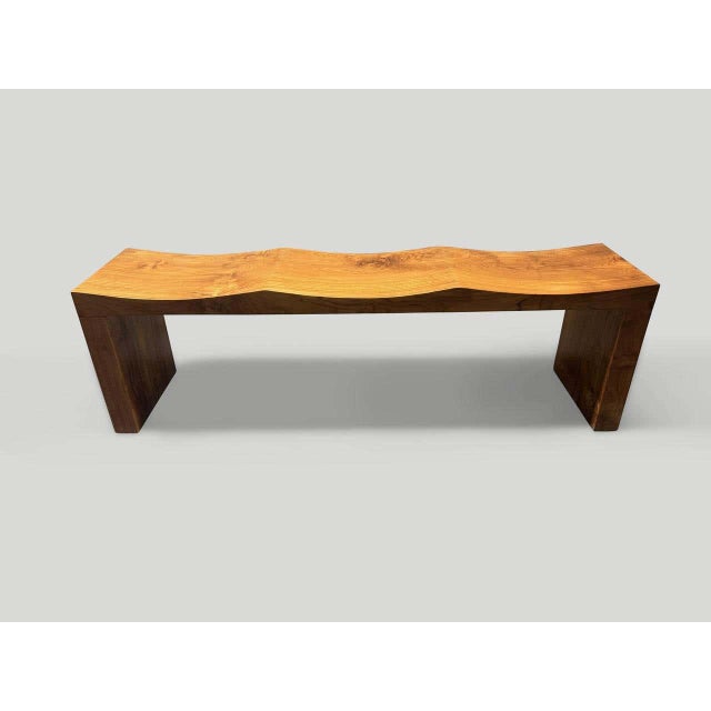 Andrianna Shamaris Modern Organic Teak Wood Wave Bench For Sale - Image 4 of 5