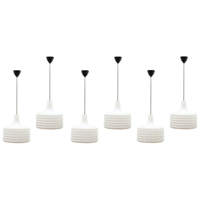 Glass Diamond Molded White Opal Glass Pendant Lamp, 1961 For Sale - Image 7 of 7