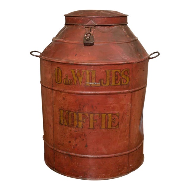 1850 Dutch Red Tole Painted Coffee Tin For Sale