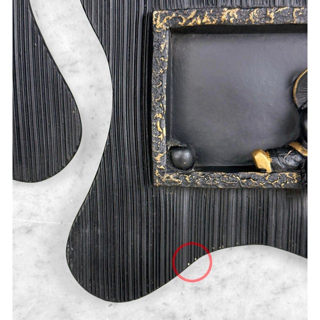Mid-Century Asian Black Chalkware Amoebic Wall Hanging Sculptures - A Pair For Sale - Image 9 of 10