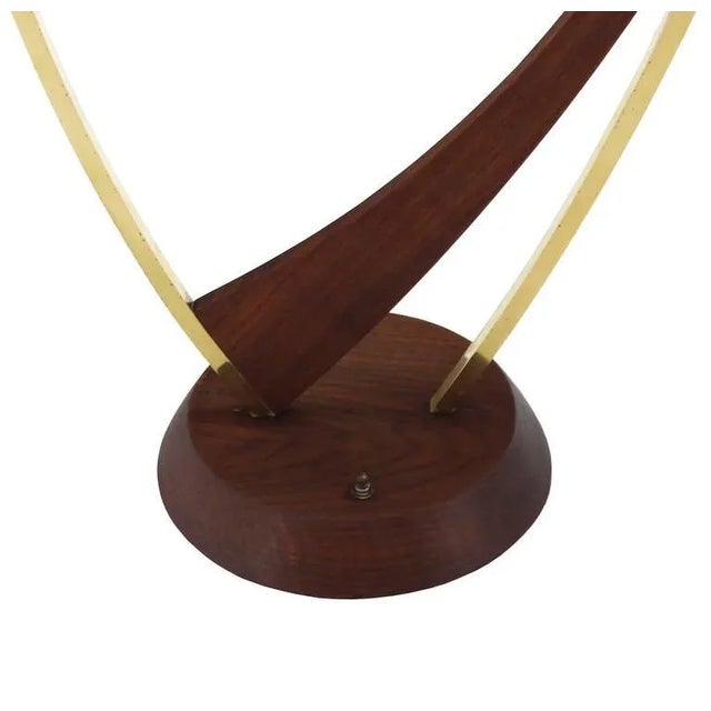 Mid-Century Modern Brass and Walnut Two Frosted Glass Globes Table Lamp For Sale - Image 6 of 11