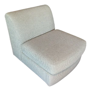 Vintage Custom Upholstered Armless Lounge Chair in Ivory and Charcoal Tweed