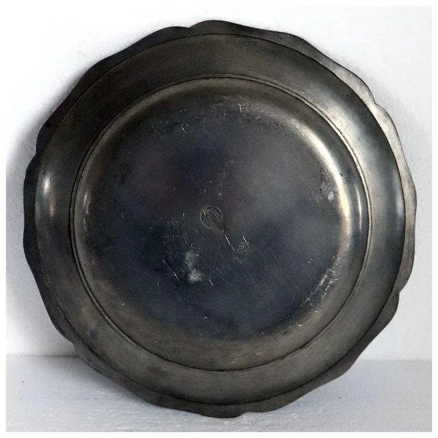 Traditional Vintage Continental Pewter Wavy Edge Reeded Plate For Sale - Image 3 of 5