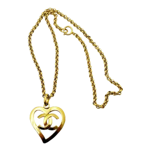 Chanel Vintage Gold Plated CC Heart Pendant Necklace