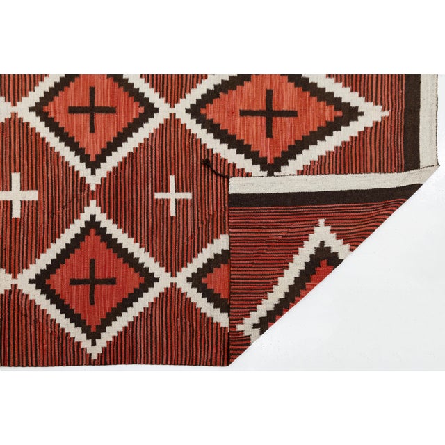 Native American Modern Navajo-Inspired Geometric Wool Rug – Handmade in Terracotta and Off-White For Sale - Image 3 of 11